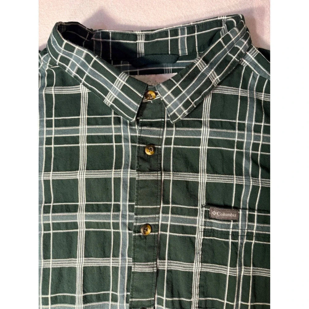 Columbia Sportswear Mens 2X Green Plaid Long Sleeve Button Down Shirt Outdoor